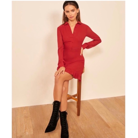 Reformation Dresses & Skirts - Reformation Lady Long Sleeve Dress in Crimson Red